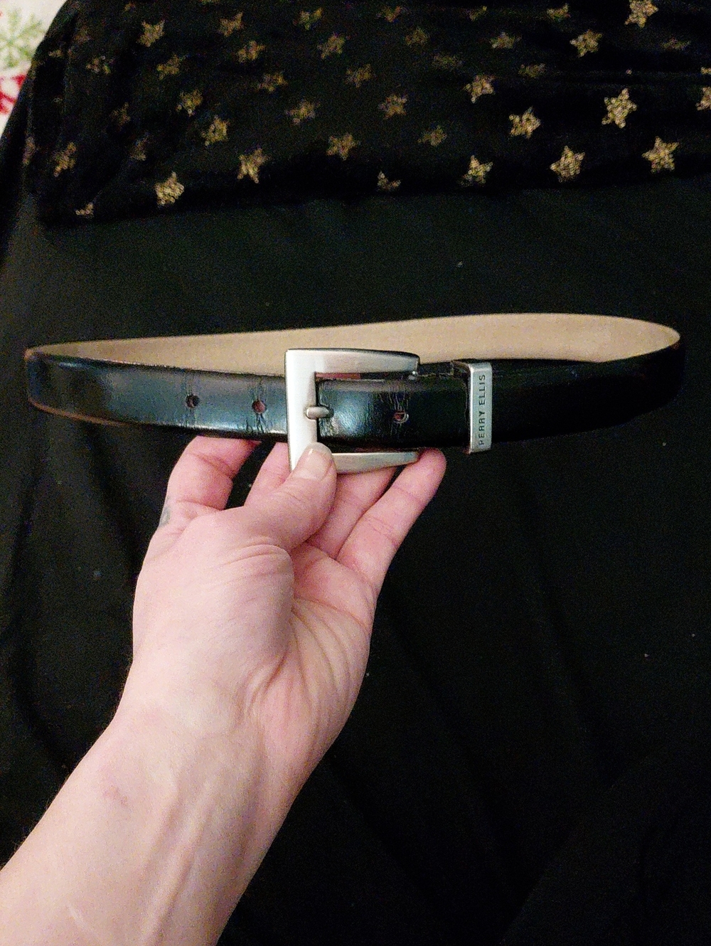 Perry Ellis Boys Youth Black Leather Belt with Silver Buckle